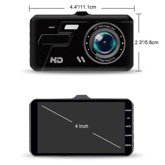 Car Dual Dash Cam 1920x1080P Full HD Front and Rear - 4'' Universal Camera for all cars