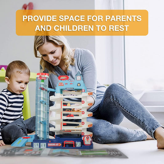 5-Level Car Parking Garage Toy with Race Tracks, Car Ramp Set for 3+Year-Olds