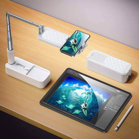 Multi-Angle Phone Stand With Light For Content Creation, Extendable Holder 360° Rotation for Live Streaming & Recording