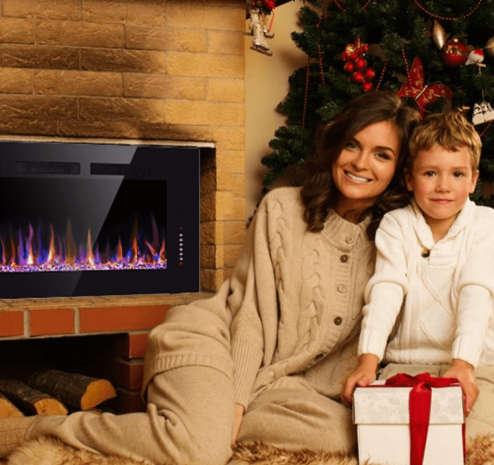 50" Electric Fireplace Heater Recessed Ultra Thin Wall Mounted Multicolor Flame,