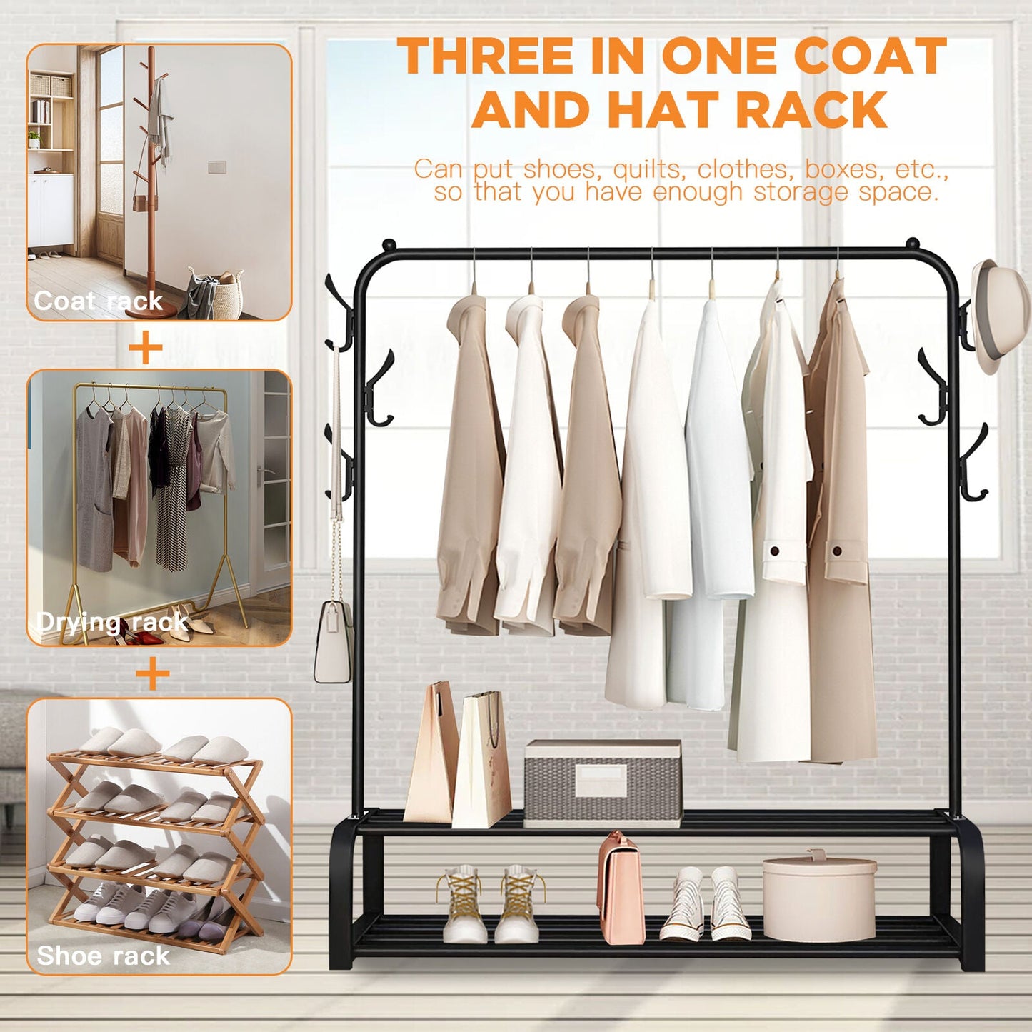 Rack Organizer Clothes Hanger Rail Double Deck Shelves