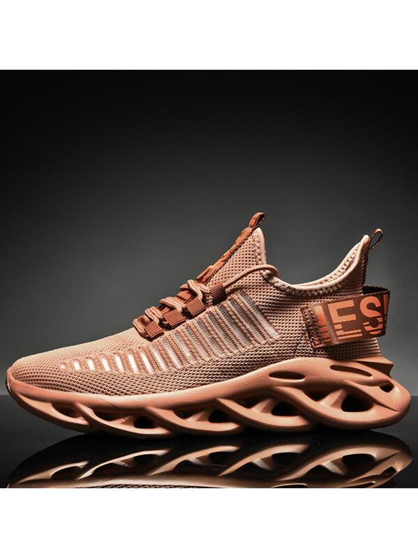 Men's Sports Running Shoes With Breathable Design, Alphabet Print & Lace-up Closure For Outdoor Activities