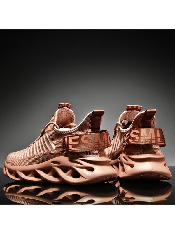 Men's Sports Running Shoes With Breathable Design, Alphabet Print & Lace-up Closure For Outdoor Activities