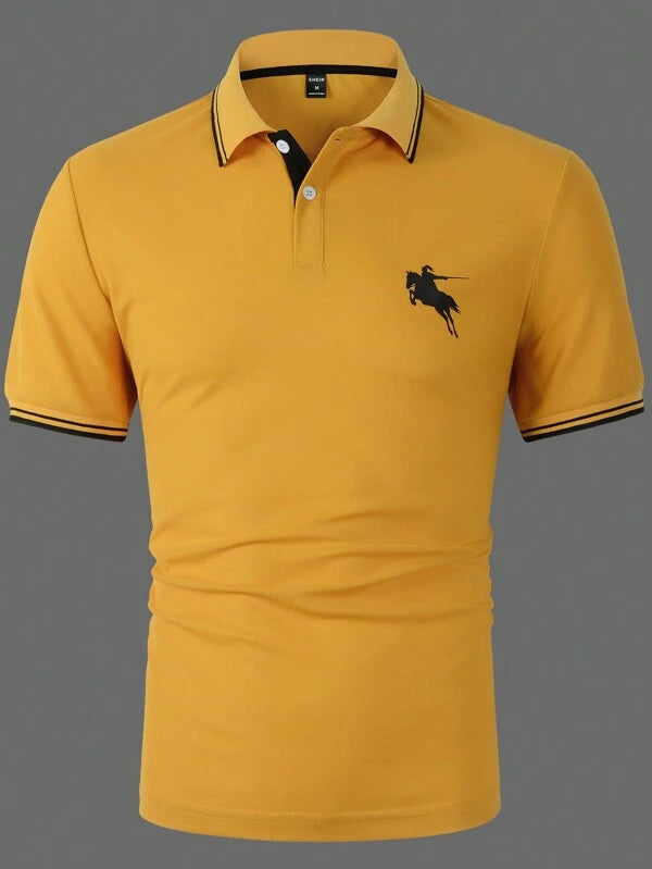 Manfinity Men Horse Print Striped Trim Polo Shirt