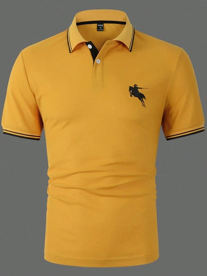 Manfinity Men Horse Print Striped Trim Polo Shirt
