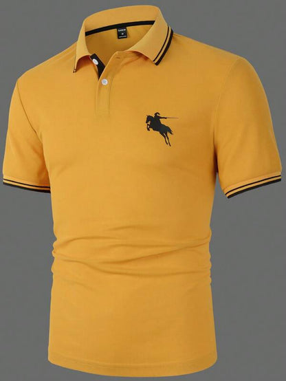 Manfinity Men Horse Print Striped Trim Polo Shirt