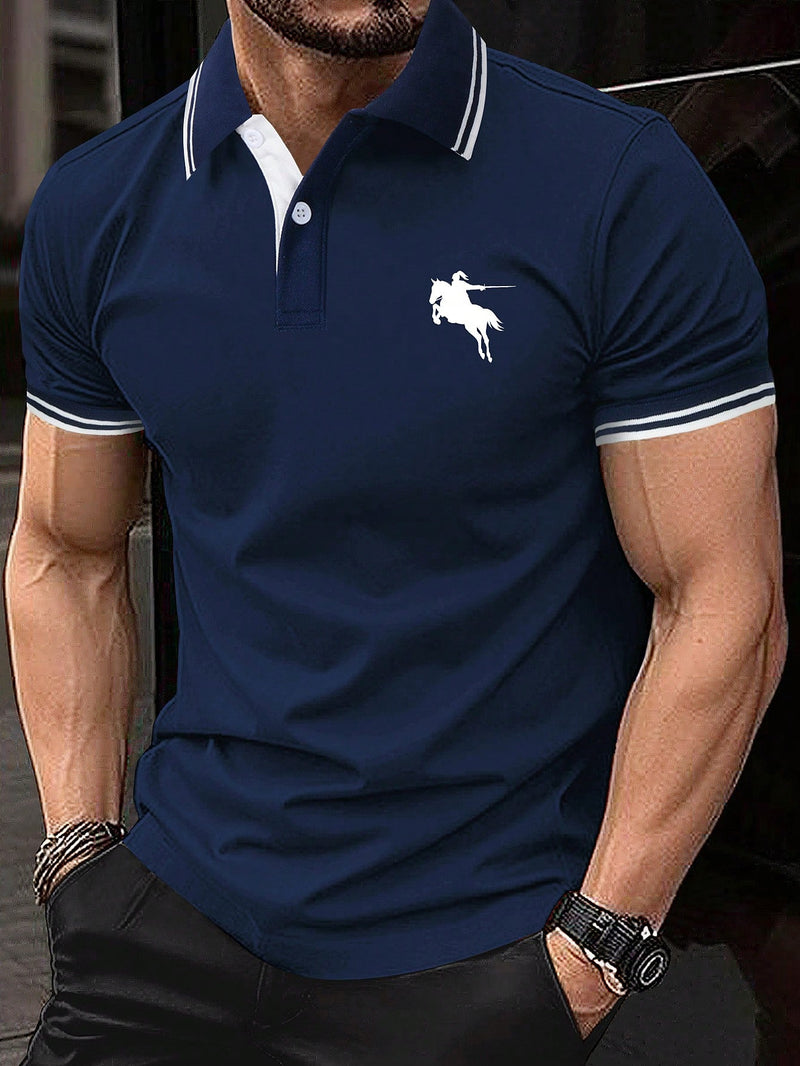 Manfinity Men Horse Print Striped Trim Polo Shirt