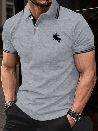 Manfinity Men Horse Print Striped Trim Polo Shirt
