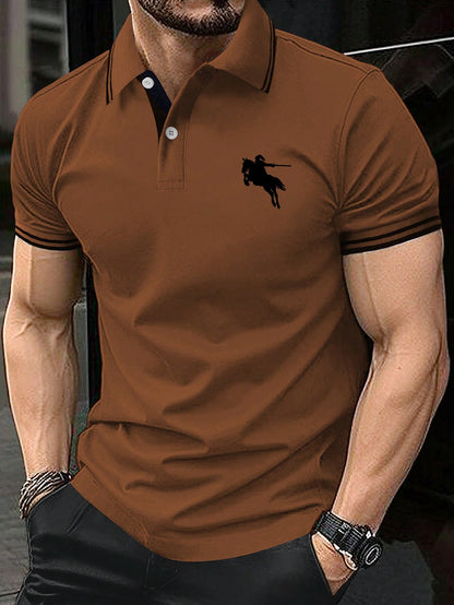 Manfinity Men Horse Print Striped Trim Polo Shirt