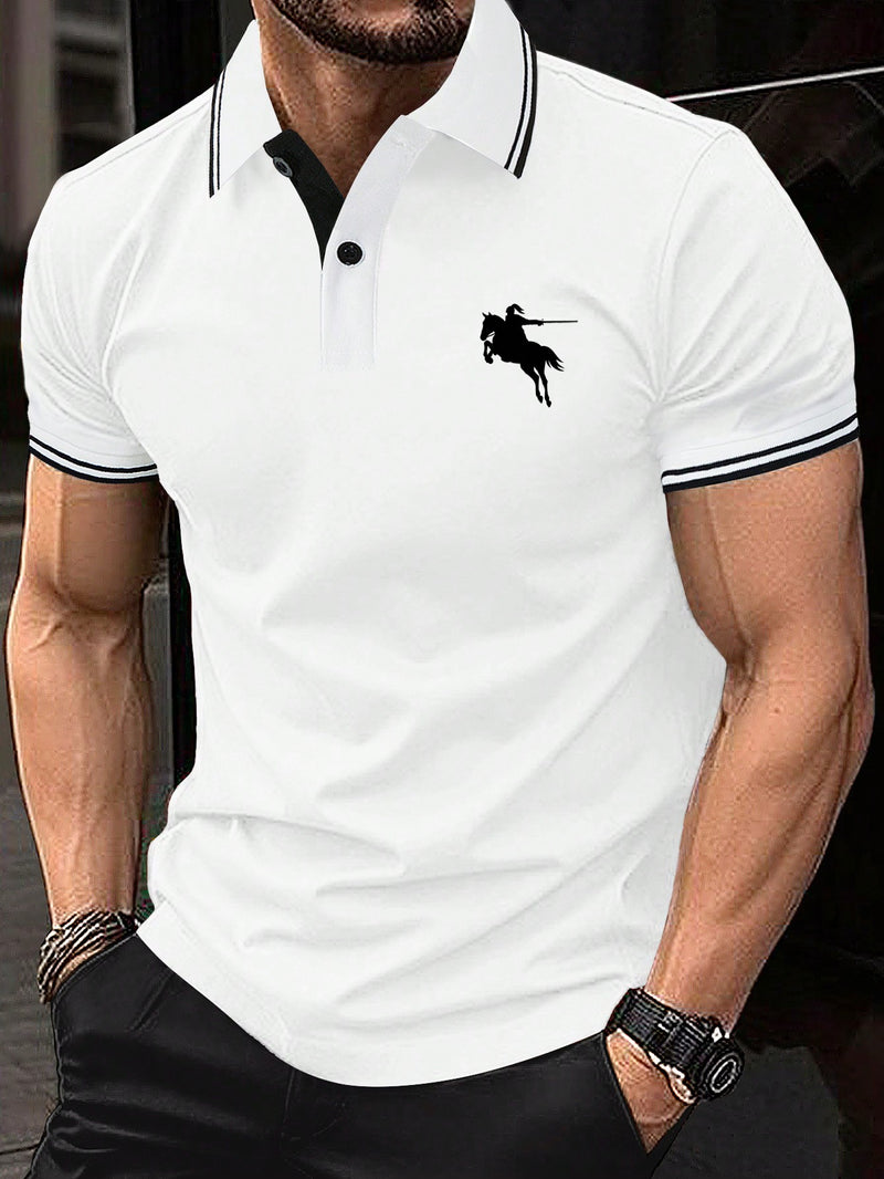 Manfinity Men Horse Print Striped Trim Polo Shirt