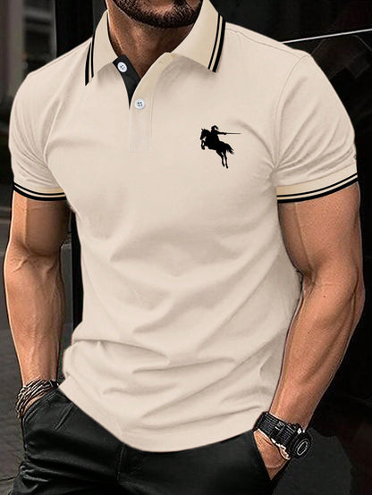 Manfinity Men Horse Print Striped Trim Polo Shirt