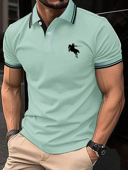 Manfinity Men Horse Print Striped Trim Polo Shirt