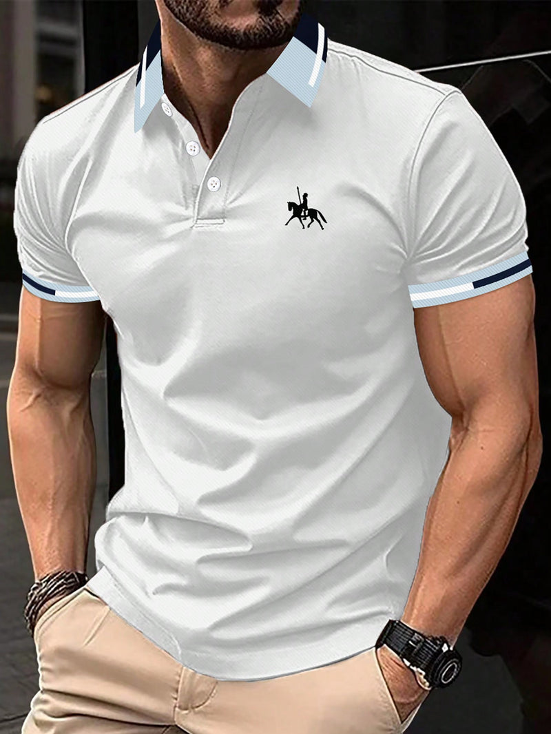 Manfinity Men Horse Print Striped Trim Polo Shirt