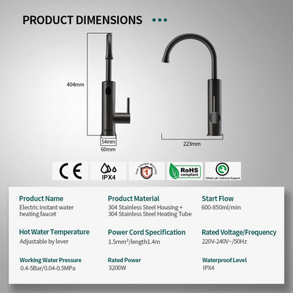 Instant Hot Water Tap Faucet, 3200W 2 in 1 Kitchen Instant Boiling Water , Digital Temperature Display