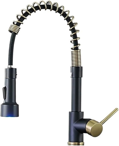 Kitchen Faucets Brush Brass Faucets for Kitchen Sink Single Lever Pull Down Spring Spout Mixers Tap Hot Cold Water Crane 9009