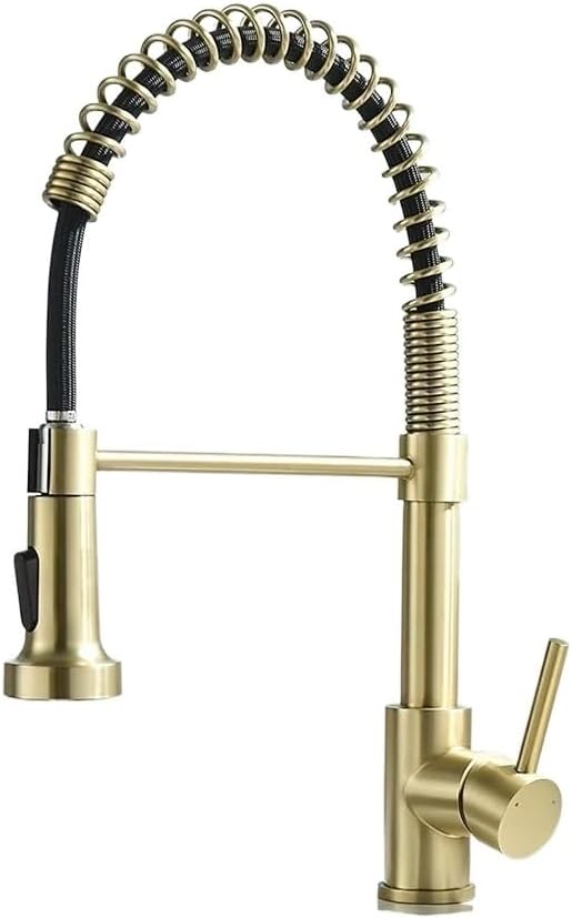 Kitchen Faucets Brush Brass Faucets for Kitchen Sink Single Lever Pull Down Spring Spout Mixers Tap Hot Cold Water Crane 9009