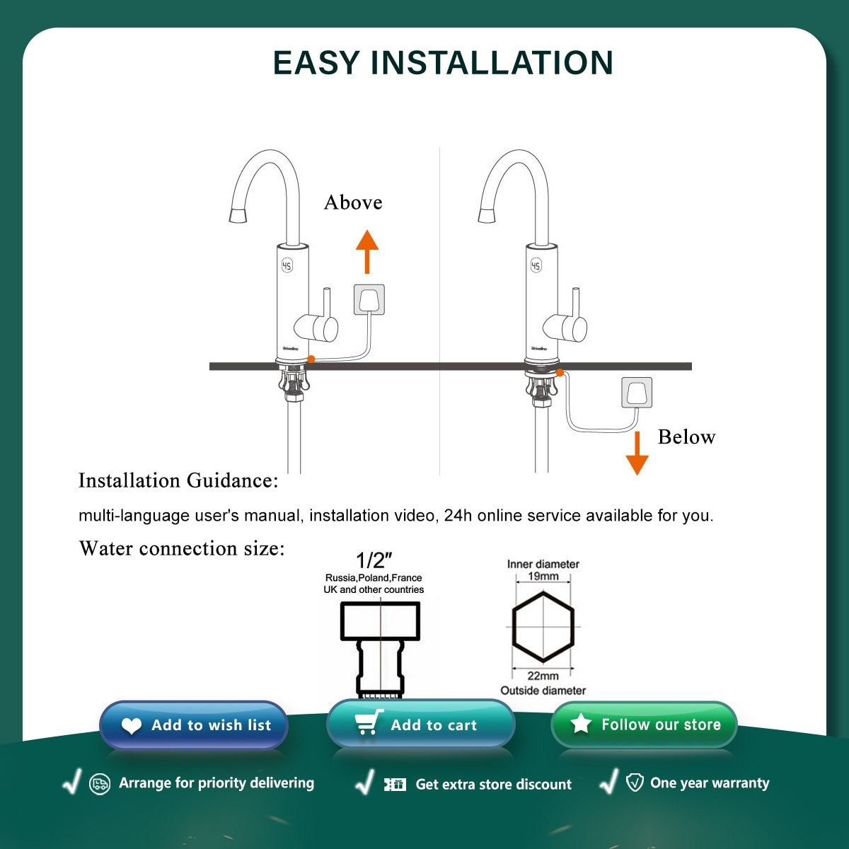 Instant Hot Water Tap Faucet, 3200W 2 in 1 Kitchen Instant Boiling Water , Digital Temperature Display
