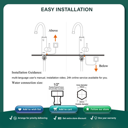 Instant Hot Water Tap Faucet, 3200W 2 in 1 Kitchen Instant Boiling Water , Digital Temperature Display