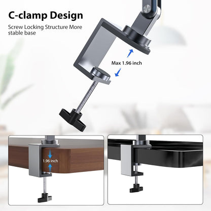 Adjustable Articulating Tablet Stand for Desk Aluminum Alloy Foldable Arm Mount Holder 360°, Universal VESA Clamp for iPad Samsung Tab