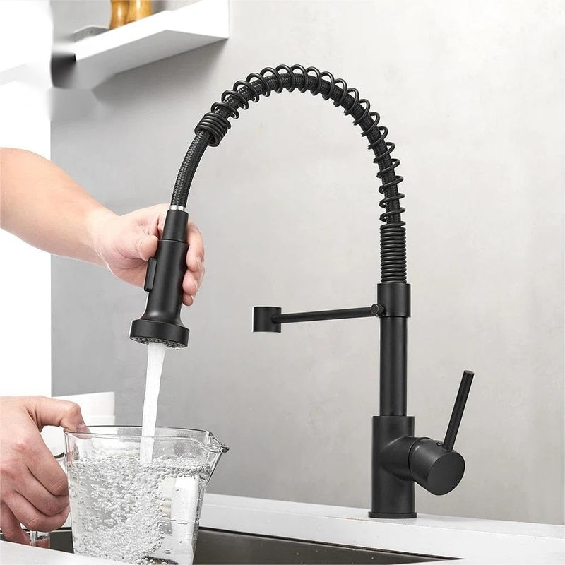 Kitchen Faucets Brush Brass Faucets for Kitchen Sink Single Lever Pull Down Spring Spout Mixers Tap Hot Cold Water Crane 9009