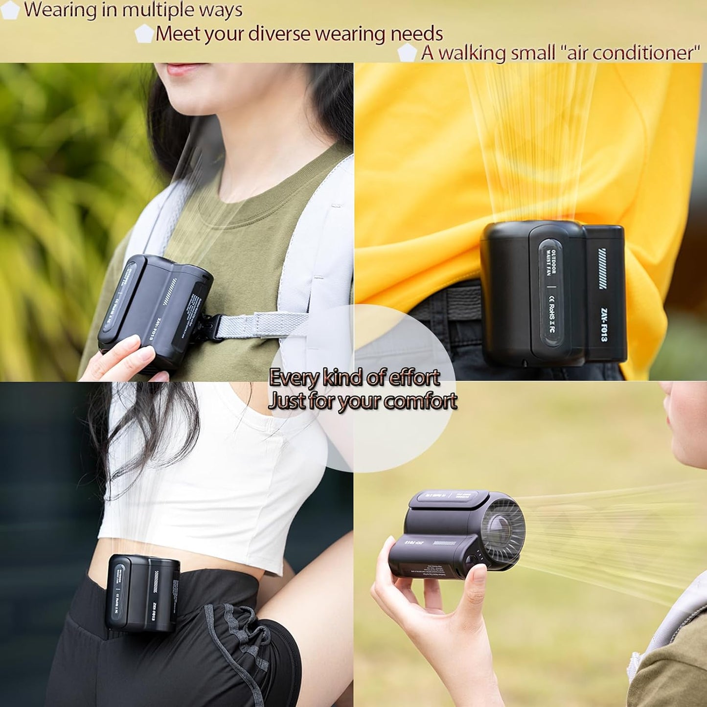 Portable Waist Clip Fan,Handheld Fan, Mini Cooling Fan, Powerful Small Personal Portable Fan,Speed Adjustable Wearable Personal Outdoor fan for Outdoor, Jobsite, Farms, Traveling, Fishing