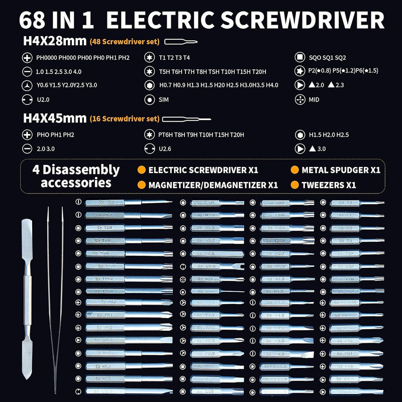 68 in 1 Electric Screwdriver, Mini Electric Cordless Repair Tool Set