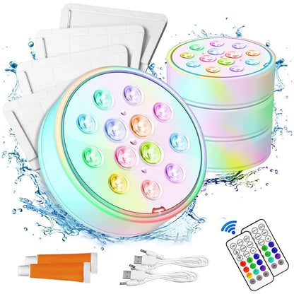 Rechargeable Submersible LED Pool Lights with Remote IP68 Waterproof Multi-Color for Decor