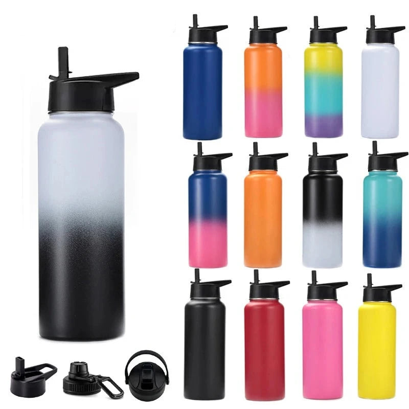 12oz 18oz 32oz 40oz Large Capacity Water Bottle Travel Sport Thermal Flask Straw Stainless Steel Vacuum Insulated Hydrated Thermos Mug