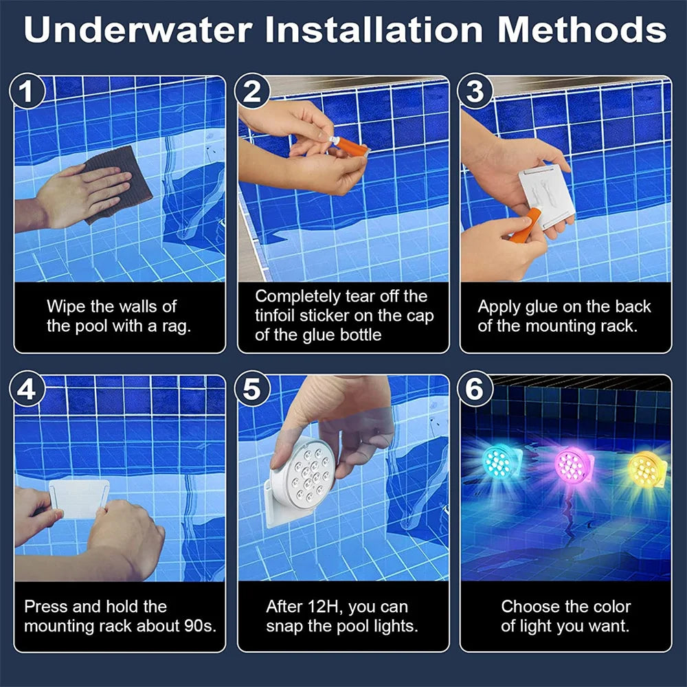Rechargeable Submersible LED Pool Lights with Remote IP68 Waterproof Multi-Color for Decor