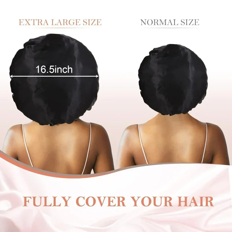 Set of 3 Satin Silk Sleep Bonnets for Women - Extra Large Bonnet with Tie Band for Curly Hair and Braids