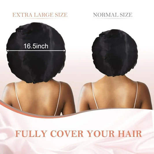 Set of 3 Satin Silk Sleep Bonnets for Women - Extra Large Bonnet with Tie Band for Curly Hair and Braids