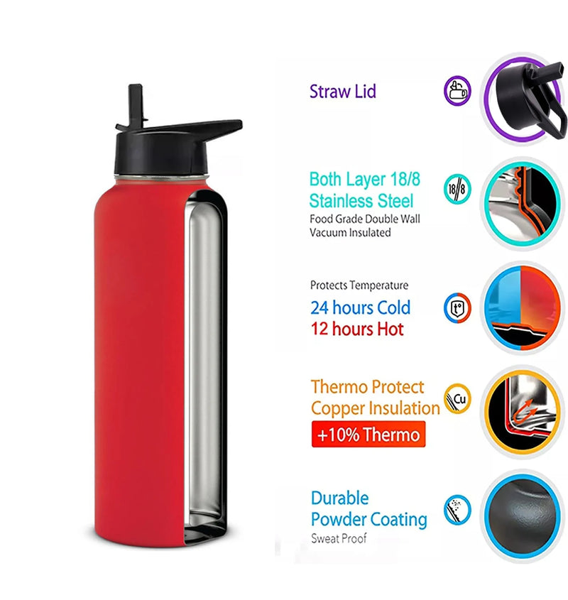 12oz 18oz 32oz 40oz Large Capacity Water Bottle Travel Sport Thermal Flask Straw Stainless Steel Vacuum Insulated Hydrated Thermos Mug