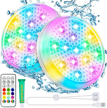 Rechargeable Underwater Submersible Pool Lights with Remote IP68 Waterproof Color Changing Led Floating Lights for Hot Tub Bath