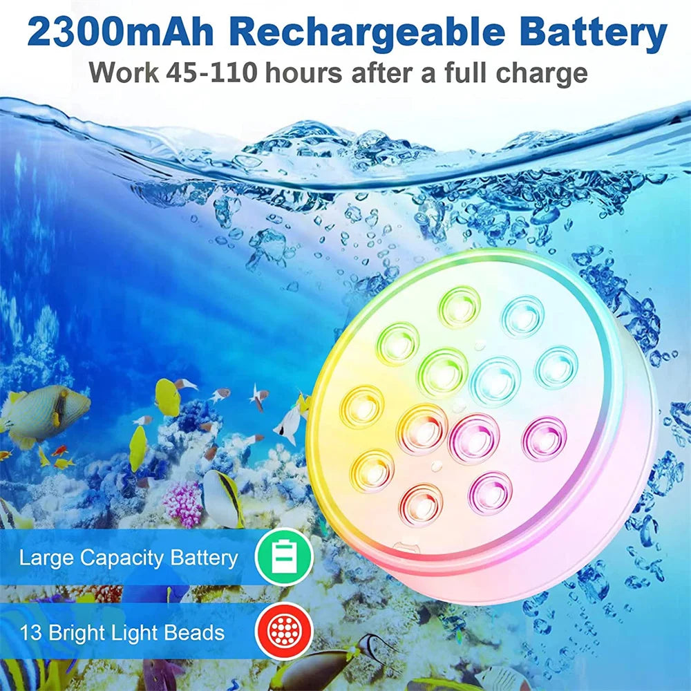 Rechargeable Submersible LED Pool Lights with Remote IP68 Waterproof Multi-Color for Decor