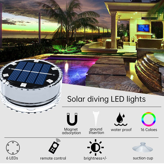 Solar Submersible LED Pool Lights, Color Changing RGB Lamps, Underwater Above ground Side