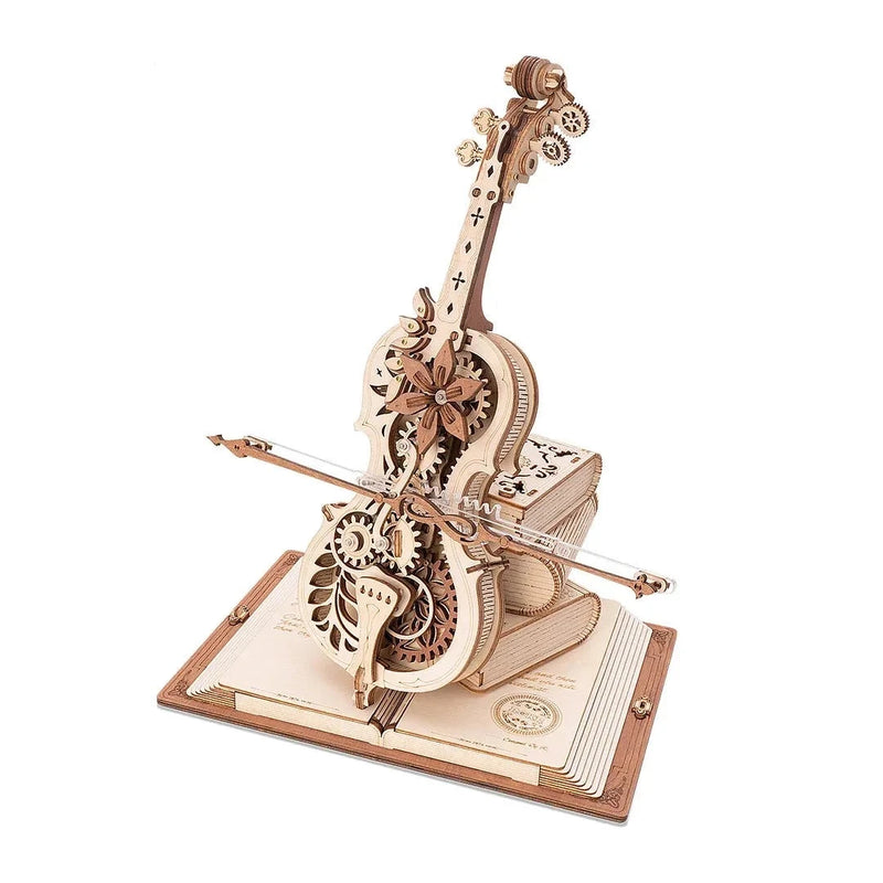 3D Wooden Puzzle Magic Cello Mechanical Music Box Moveable Stem Funny Creative Toys for Child Girls