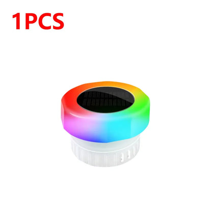 Solar Pool Floating Dispenser Swimming Pool Chlorine Floater Bromine Tablets Floating Submersible Dispenser with Colorful Light for Spa Tub