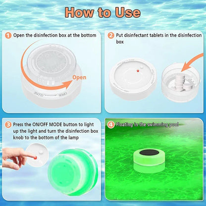 Solar Pool Floating Dispenser Swimming Pool Chlorine Floater Bromine Tablets Floating Submersible Dispenser with Colorful Light for Spa Tub