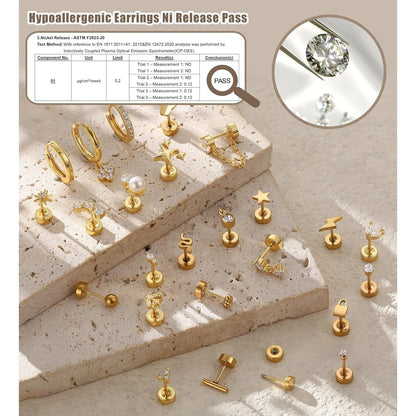 2-Pcs Surgical Stainless Steel Earrings for Sensitive Ears - Dainty Flat Back Studs & Hoops for Women - Perfect for Cartilage Piercings