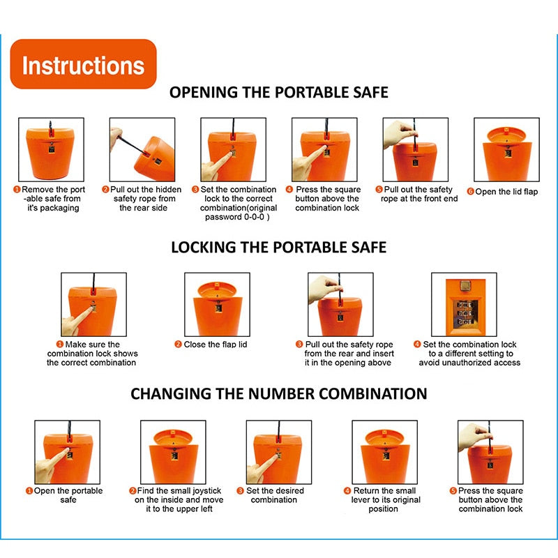 Portable Security Storage Box 3-digit Combination Lock With Rope Outdoor Camp Sport Beach Shopping Safe Case Bucket for Key Cash