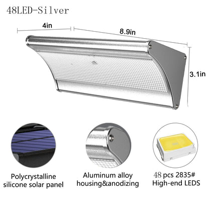 60/48Led Outdoor Solar Wall Light Solar Flood Lights Motion Sensor Waterproof Wall Lamp Metal Housing 1100LM for Garden Lighting