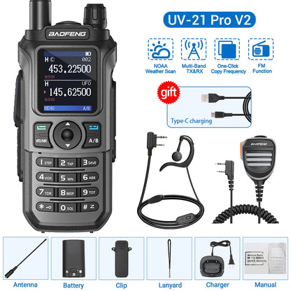 Baofeng UV-21 Pro V2 Wireless Walkie-Talkie Frequency Tri Band Powerful Waterproof Long Range UV-5R 22Pro S22 Type-C Two Way Radio