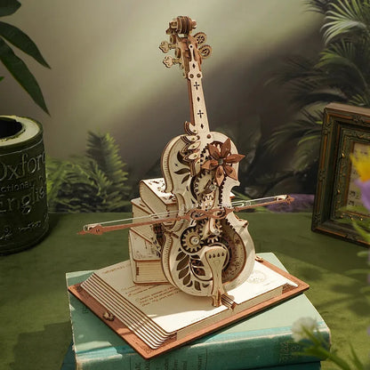 3D Wooden Puzzle Magic Cello Mechanical Music Box Moveable Stem Funny Creative Toys for Child Girls
