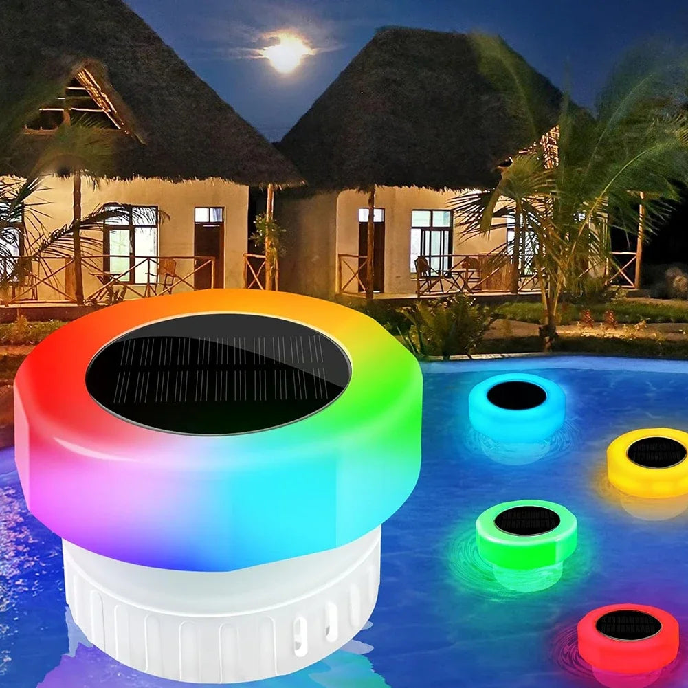 Solar Pool Floating Dispenser Swimming Pool Chlorine Floater Bromine Tablets Floating Submersible Dispenser with Colorful Light for Spa Tub