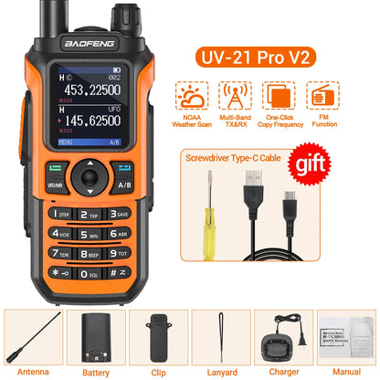 Baofeng UV-21 Pro V2 Wireless Walkie-Talkie Frequency Tri Band Powerful Waterproof Long Range UV-5R 22Pro S22 Type-C Two Way Radio