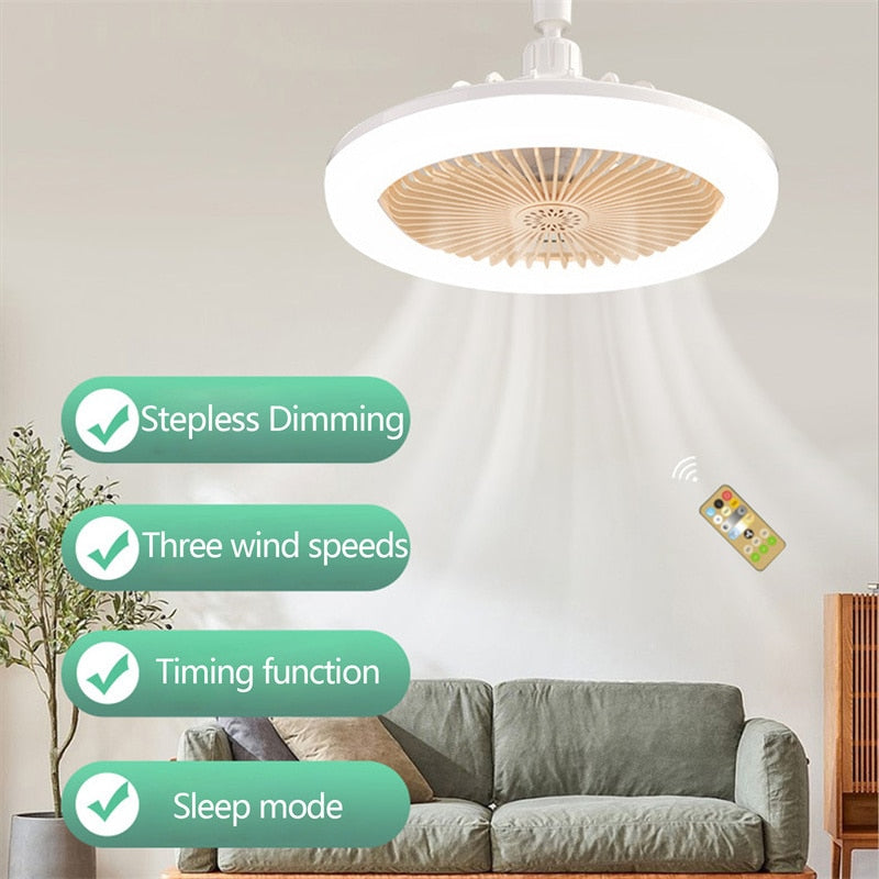E27 LED Ceiling Fan Lamp 3-Gear Speed Cooling Fan Remote Control Fan Light Smart Ceiling Fan Bedroom Decor Mute Ventilator Lamp