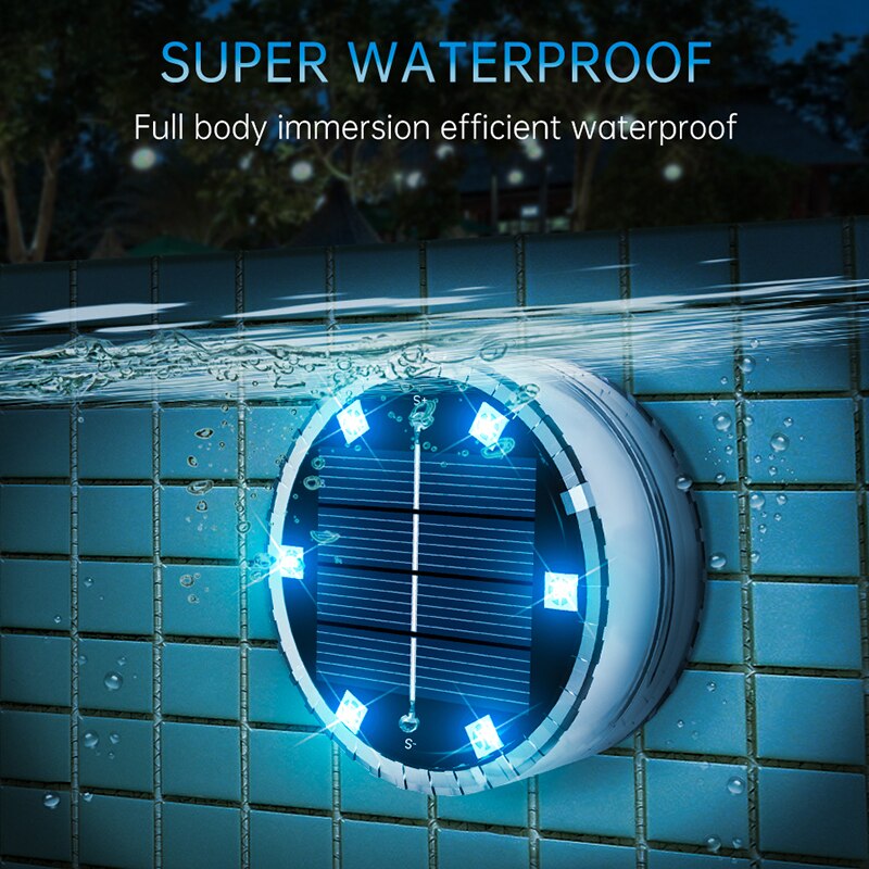 Solar Submersible LED Pool Lights, Color Changing RGB Lamps, Underwater Above ground Side