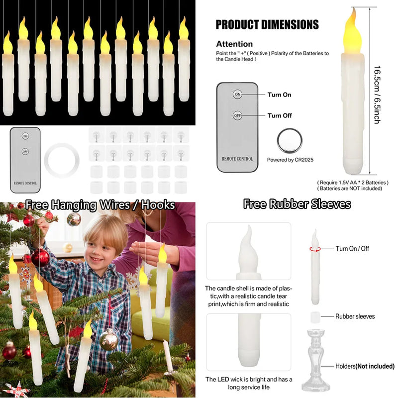 Floating Candles, LED Flameless Taper 6.5/11" Battery Operated Flickering Candles for Wedding Home Decor, Wall, Halloween, Party, Christmas