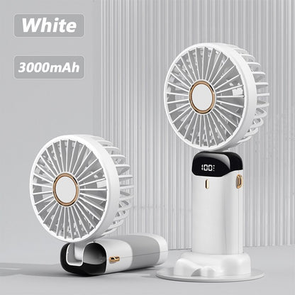 Handheld Portable Rechargeable Mini Fan, USB Fold Office Desktop Multifunctional Double Battery 3000mAh Electric With Neck Lanyard