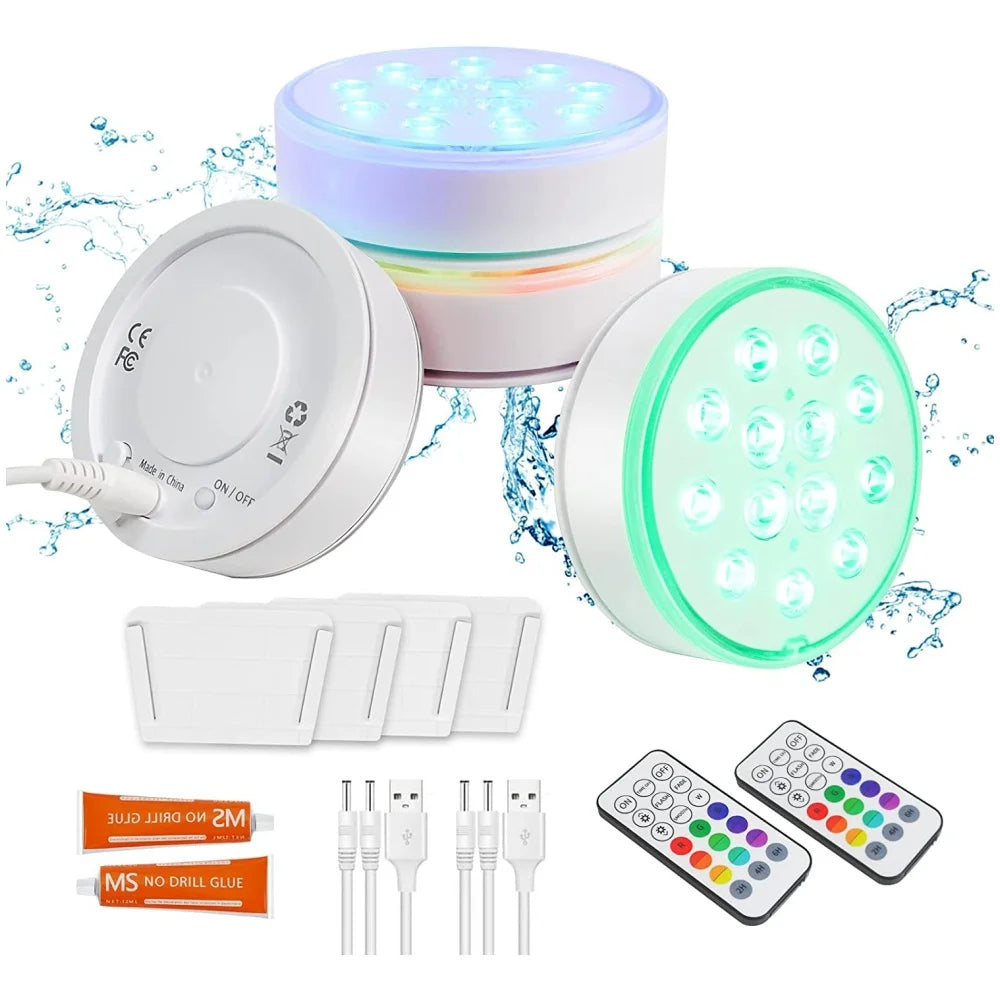 Rechargeable Submersible LED Pool Lights with Remote IP68 Waterproof Multi-Color for Decor